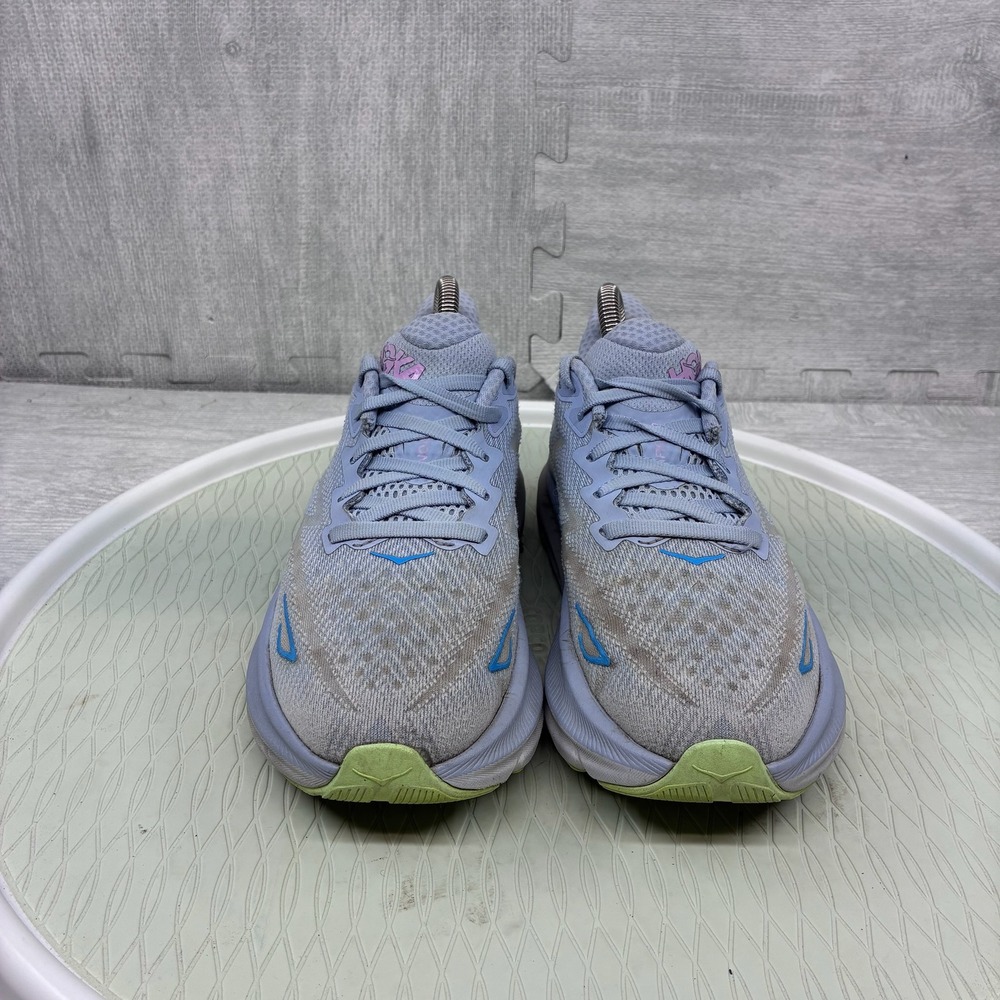 Hoka Clifton 9 Running Shoes Women's 6.5 Grey Pink Blue Low Top Sneakers 1127896 - Picture 2 of 7
